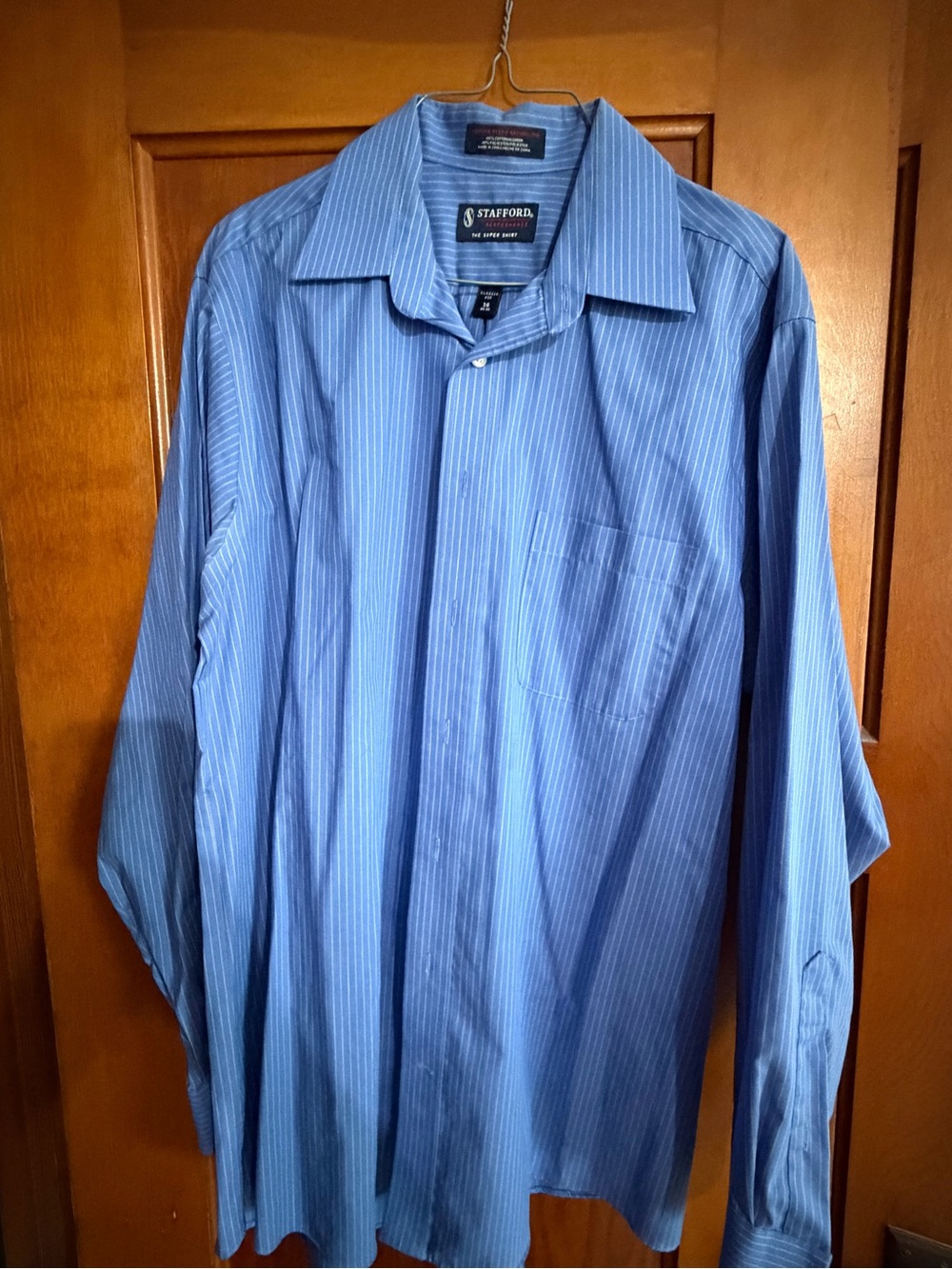 Stafford Men's Light Blue Pinstripe Dress Shirt